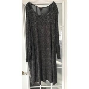 J Jill Wearever Collection Stretch 3X Women Black White Print‎ Long Sleeve Dress